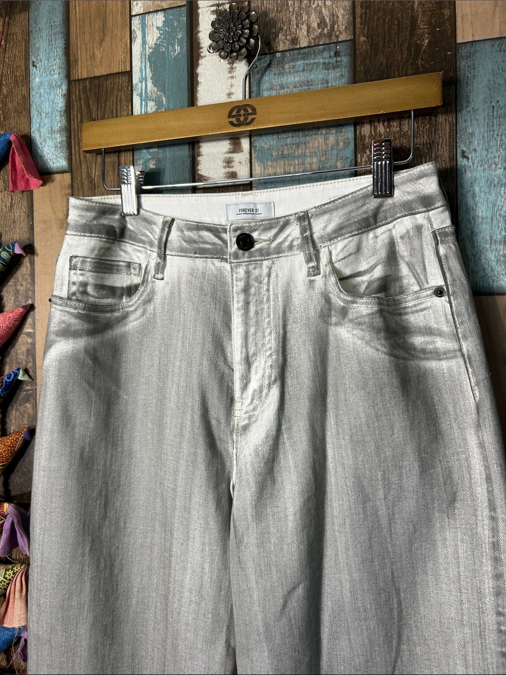 Forever 21 Light Gray Wide Leg Jeans — High Rise Flare - Picture 3 of 16